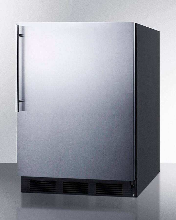Summit FF7BKSSHVADA Ada Compliant Commercial All-Refrigerator For Freestanding General Purpose Use, Auto Defrost W/Ss Door, Thin Handle, And Black Cabinet