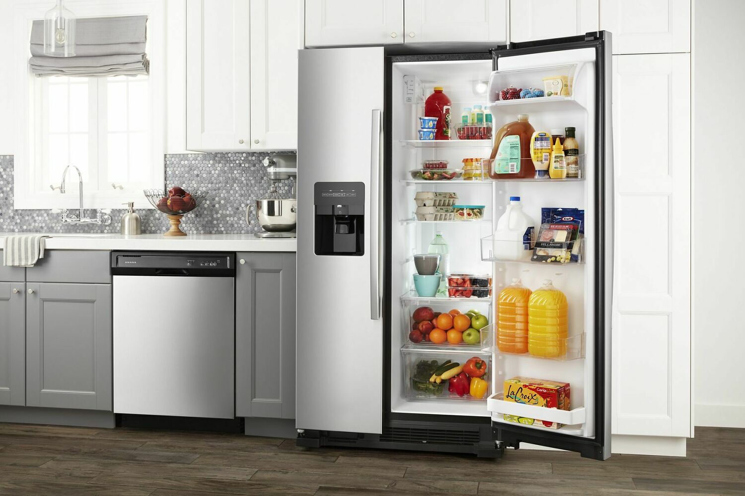 Amana ASI2175GRS 33-Inch Side-By-Side Refrigerator With Dual Pad External Ice And Water Dispenser - Black-On-Stainless