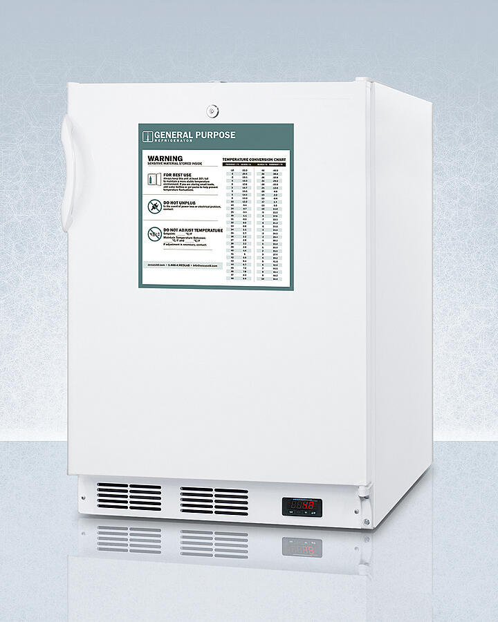 Summit FF7LWBIADAGP Ada Compliant Built-In Undercounter All-Refrigerator For General Purpose And Commercial Use, With Lock, Auto Defrost Operation, Internal Fan, Digital Thermostat, And White Exterior