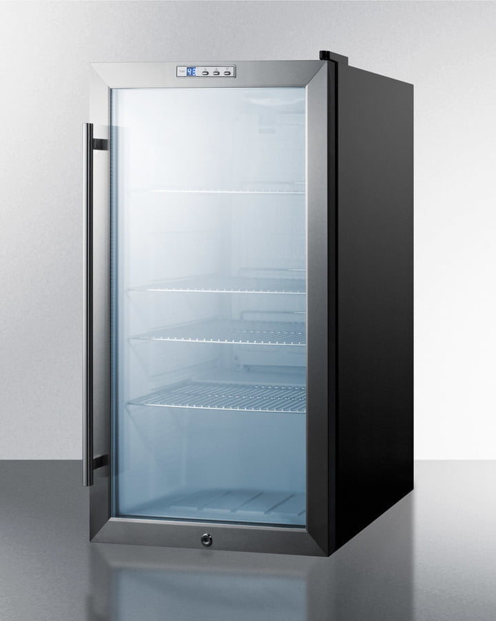 Summit SCR486LBI Commercial Built-In Capable Beverage Merchandiser With Glass Door, Black Cabinet, Front Lock, And Digital Thermostat