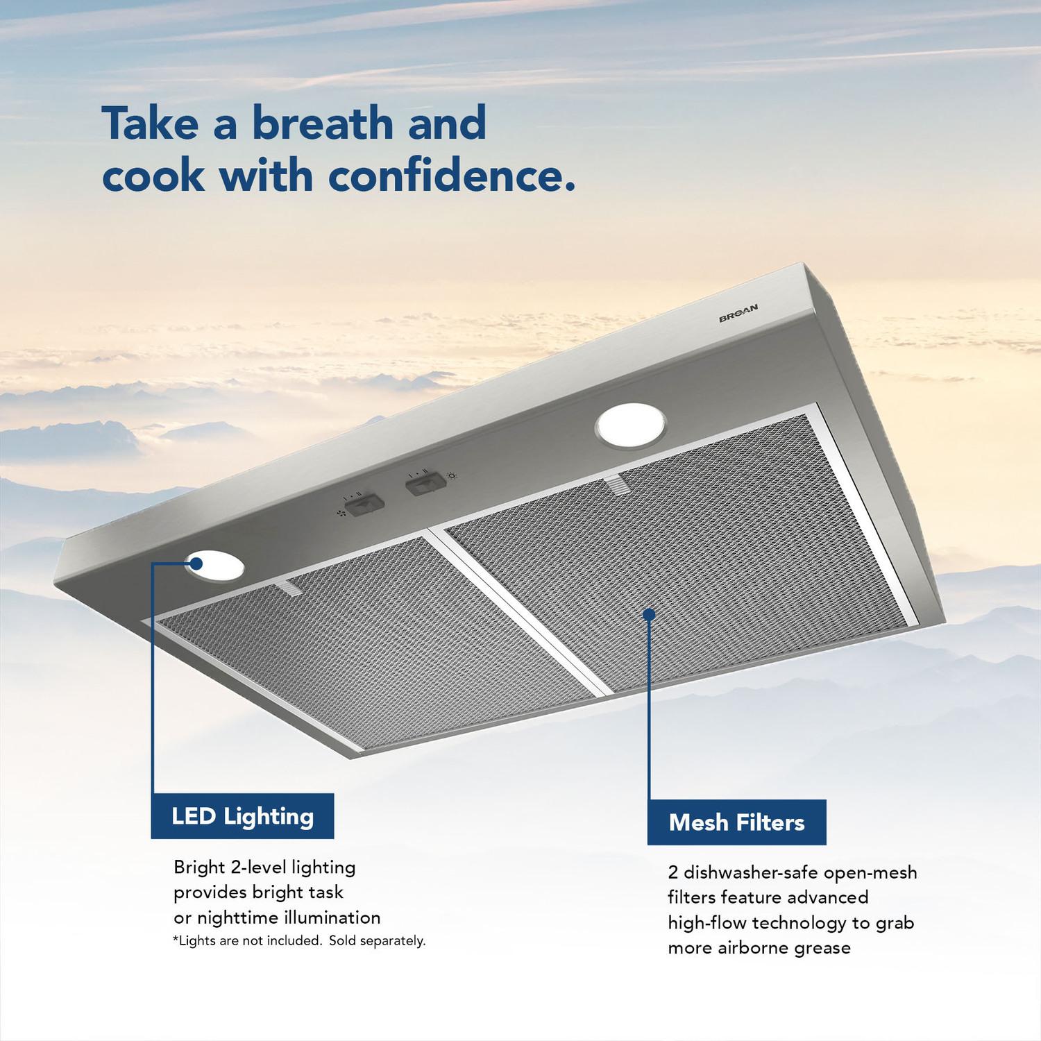 Broan BCSD136SS Glacier 36-Inch 300 Max Blower Cfm 5 Sones Stainless Steel Range Hood