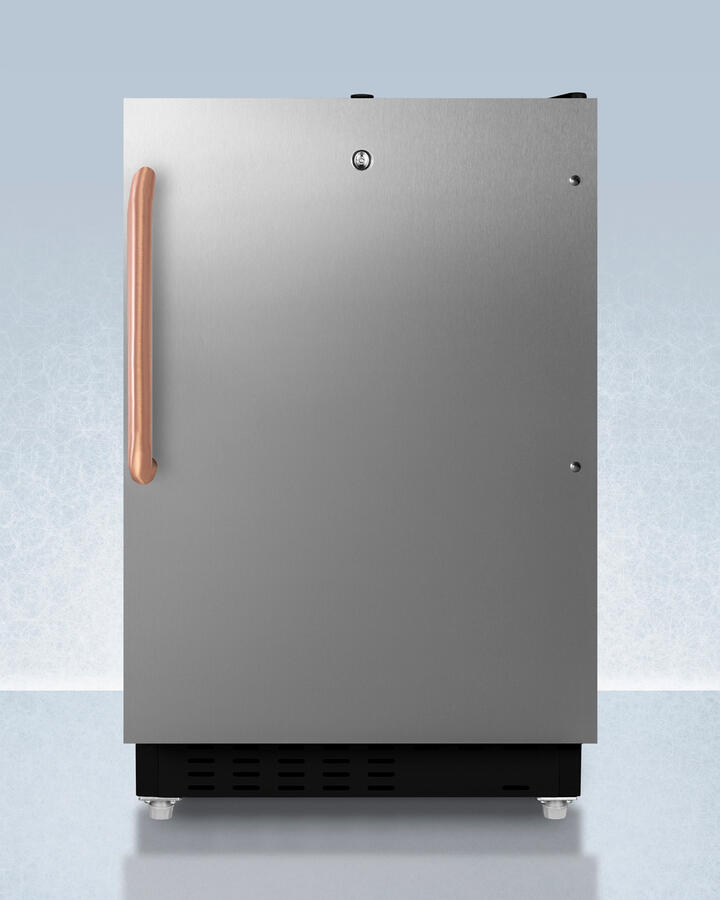 Summit ADA302BRFZSSTBC Built-In Undercounter, Ada Compliant Refrigerator-Freezer Designed For General Purpose Storage, With A Stainless Steel Door, Pure Copper Towel Bar Handle, Manual Defrost Operation, And Front Lock