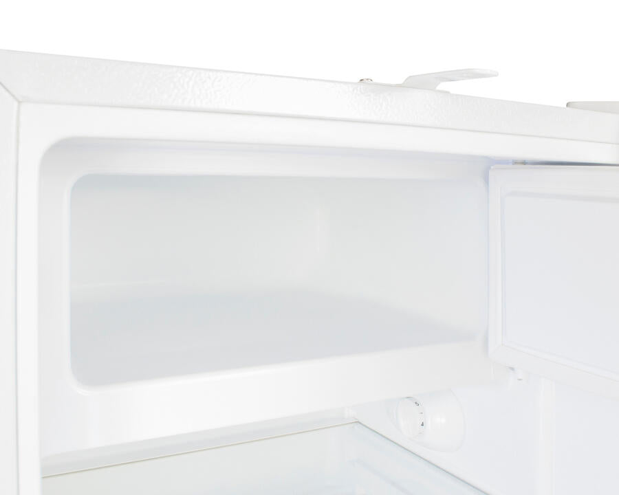 Summit ADA302RFZTBC Built-In Undercounter, Ada Compliant Refrigerator-Freezer In White, Designed For General Purpose Storage, With Pure Copper Towel Bar Handle, Manual Defrost With Glass Shelves, Front Lock, And Door Storage