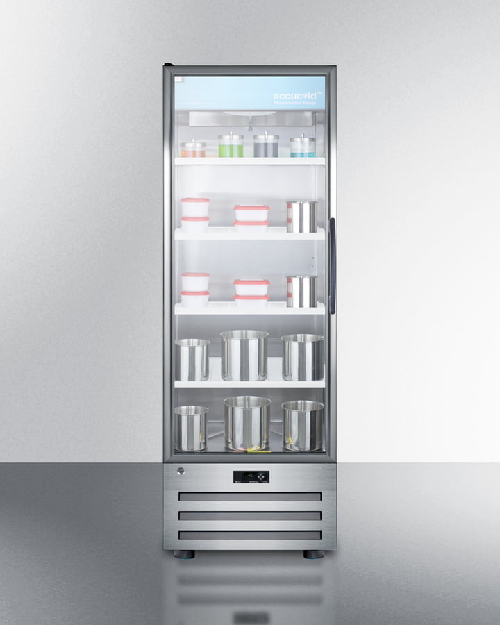 Summit ACR1415LH 14 Cu.Ft. Pharmaceutical All-Refrigerator With A Glass Door, Lock, Digital Thermostat, And A Stainless Steel Interior And Exterior Cabinet