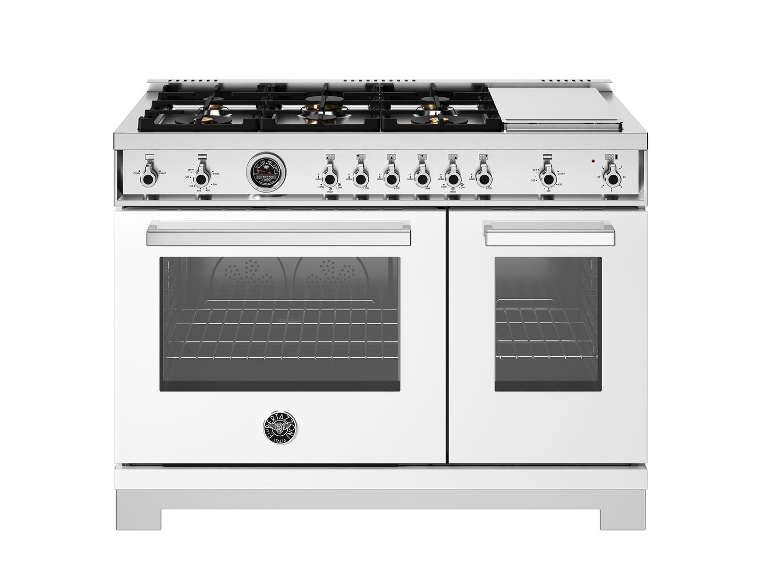 Bertazzoni PRO486BTFGMBIT 48 Inch All-Gas Range 6 Brass Burners And Griddle Bianco