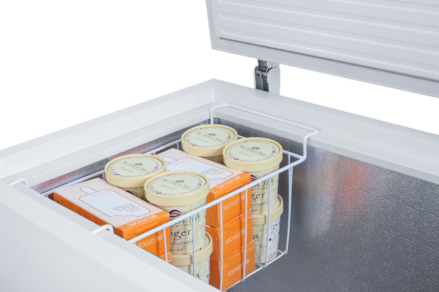 Summit SCFM62 Commercially Listed 7 Cu.Ft. Manual Defrost Chest Freezer In White With Stainless Steel Corner Protectors