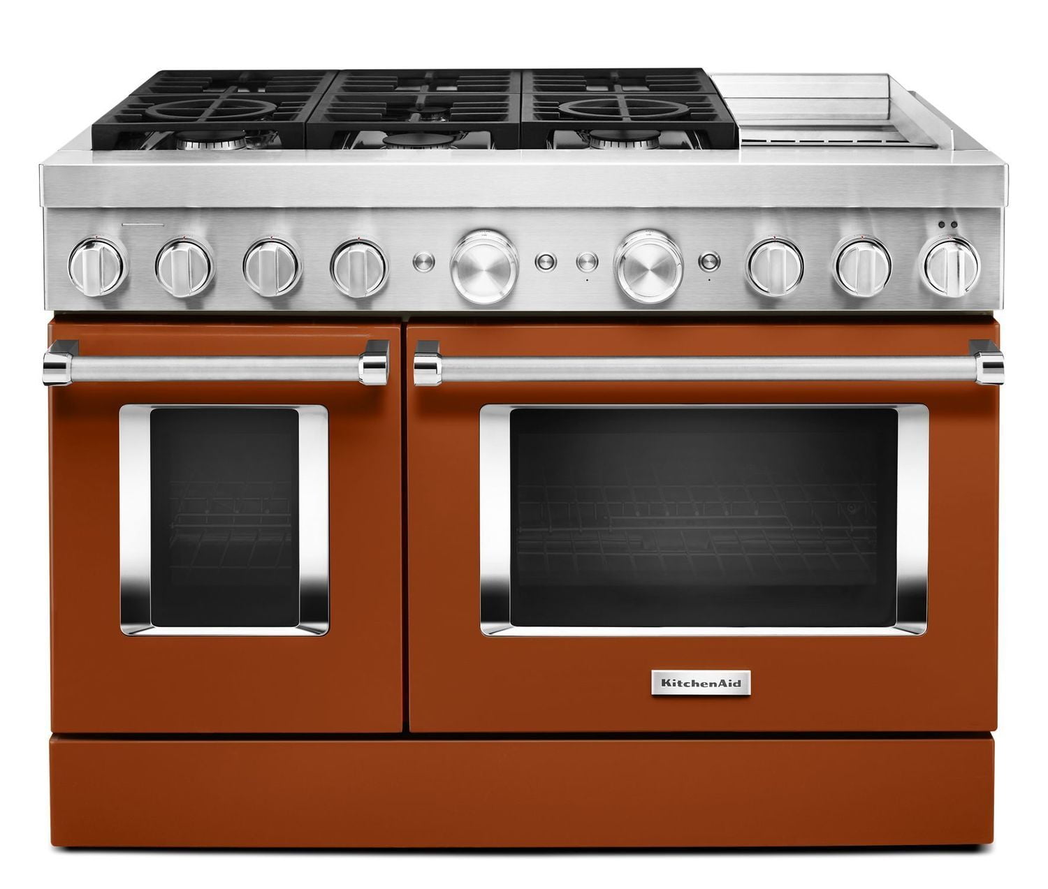 Kitchenaid KFDC558JSC Kitchenaid® 48'' Smart Commercial-Style Dual Fuel Range With Griddle Scorched Orange