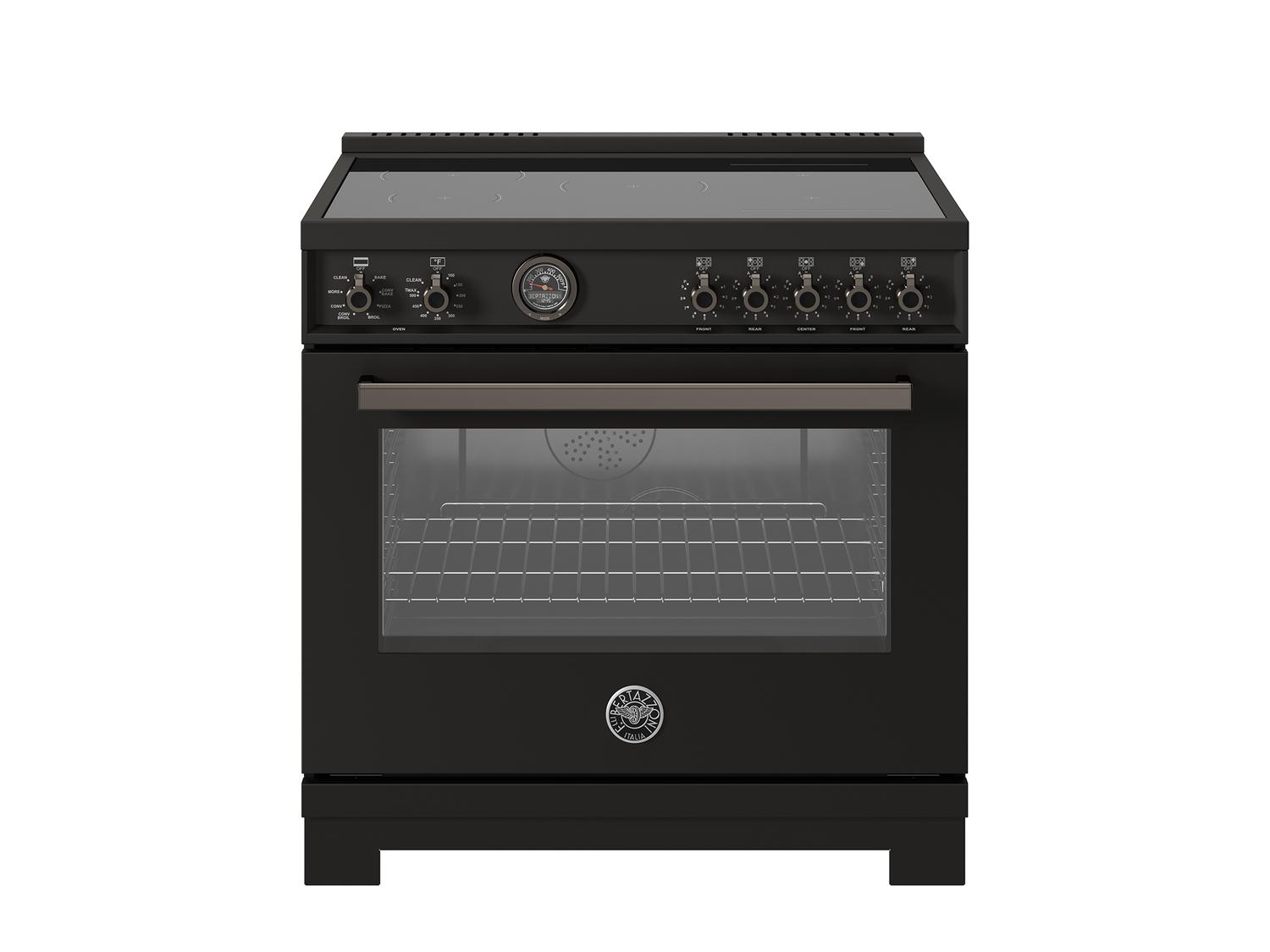 Bertazzoni PRO365ICFEPCAT 36 Inch Induction Range, 5 Heating Zones And Cast Iron Griddle, Electric Self-Clean Oven Carbonio