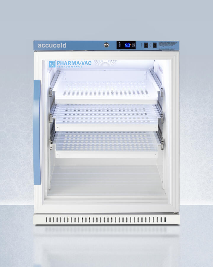 Summit ARG6PVDR Performance Series Pharma-Vac 6 Cu.Ft. Freestanding, Ada Height All-Refrigerator For Vaccines Storage With Three Removable Ventilated Drawers, Antimicrobial Silver Ion Handle, And Hospital Grade Cord With 'Green Dot' Plug