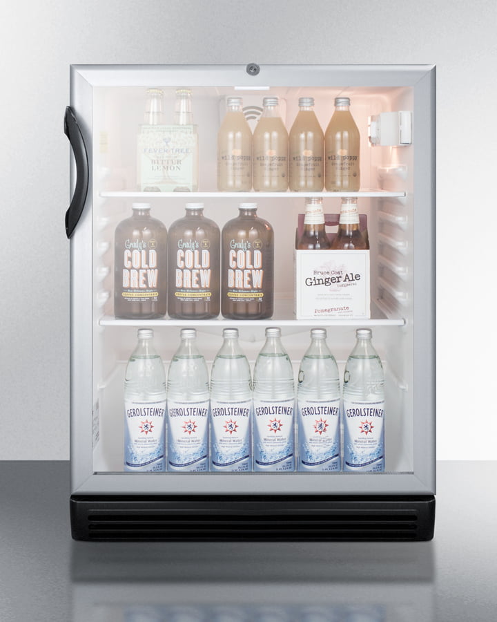 Summit SCR600BGLADA Commercially Listed Ada Compliant 5.5 Cu.Ft. Freestanding Beverage Center In A 24" Footprint, With Black Cabinet, Glass Door, And Lock