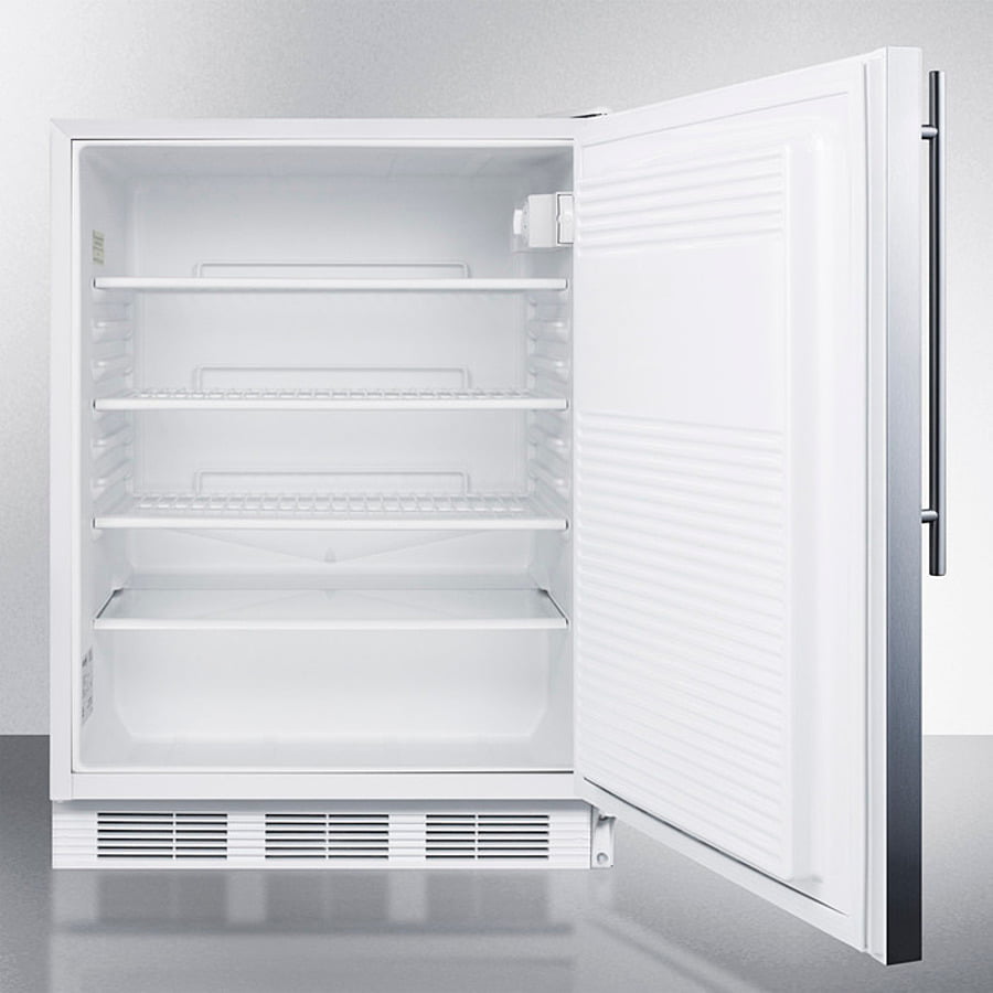 Summit FF7WBISSHV Commercially Listed Built-In Undercounter All-Refrigerator For General Purpose Use, Auto Defrost W/Ss Wrapped Door, Thin Handle, And White Cabinet