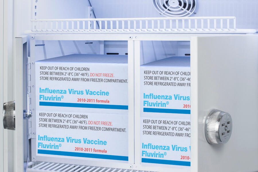 Summit ARG15PVLOCKER Performance Series Pharma-Vac 15 Cu.Ft. Upright Glass Door Commercial All-Refrigerator With Lockers For The Display And Refrigeration Of Vaccines, With Antimicrobial Silver-Ion Handle And Hospital Grade Cord With 'Green Dot' Plug