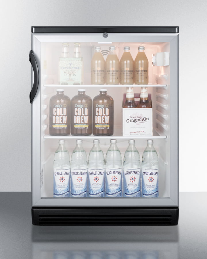 Summit SCR600BGLBI Commercially Listed 5.5 Cu.Ft. Built-In Undercounter Beverage Center In A 24" Footprint, With Black Cabinet, Glass Door, And Lock