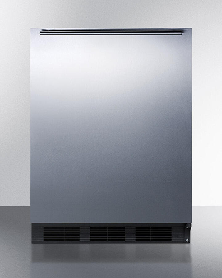 Summit FF6BKBISSHH Built-In Undercounter All-Refrigerator For General Purpose Use W/Automatic Defrost, Stainless Steel Wrapped Door, Horizontal Handle, And Black Cabinet