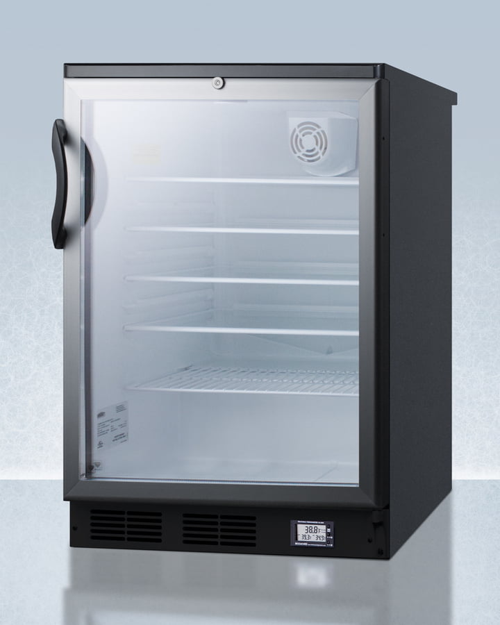 Summit SCR600BGLNZ Commercially Approved Nutrition Center Series Glass Door All-Refrigerator For Freestanding Use, With Front Lock And Digital Temperature Display