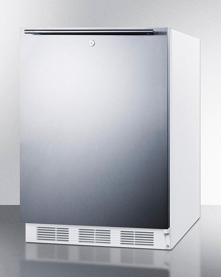Summit CT66LWSSHHADA Freestanding Ada Compliant Refrigerator-Freezer For General Purpose Use, W/Dual Evaporator Cooling, Lock, Ss Door, Horizontal Handle, White Cabinet