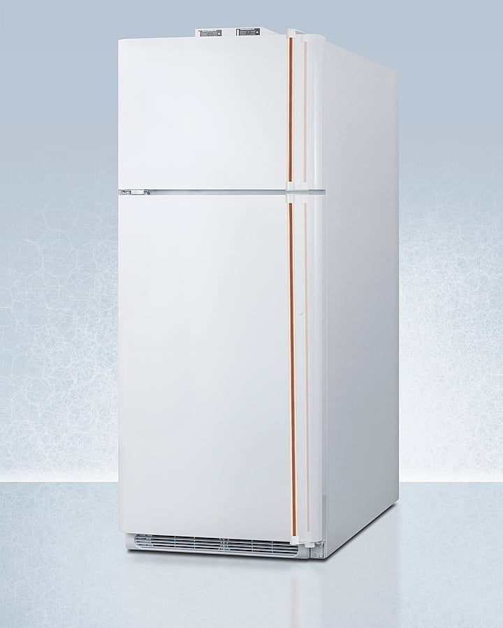 Summit BKRF18WCPLHD 18 Cu.Ft. Break Room Refrigerator-Freezer In White With Pure Copper Handles And Nist Calibrated Alarm/Thermometers