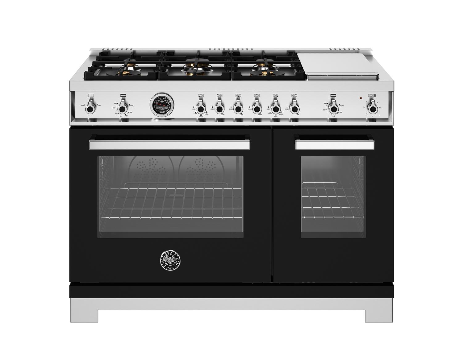 Bertazzoni PRO486BTFGMNET 48 Inch All-Gas Range 6 Brass Burners And Griddle Nero