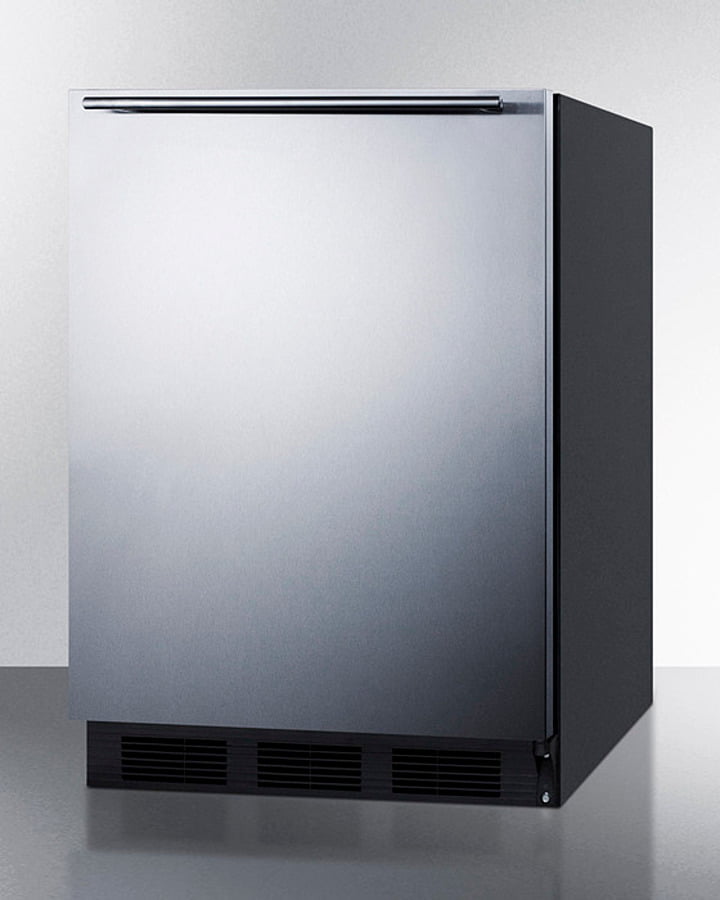 Summit FF7BKBISSHH Commercially Listed Built-In Undercounter All-Refrigerator For General Purpose Use, Auto Defrost W/Ss Wrapped Door, Horizontal Handle, And Black Cabinet