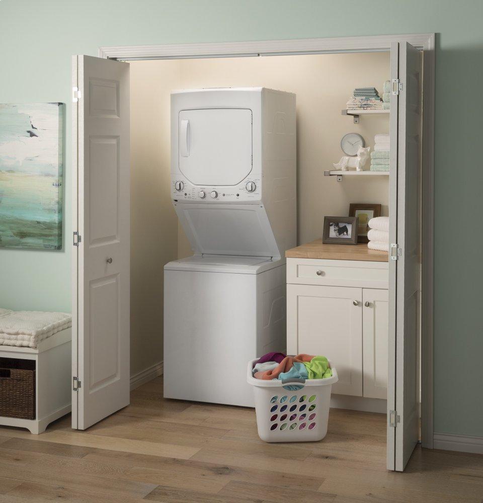 Ge Appliances GUD24ESSMWW Ge Unitized Spacemaker® 2.3 Cu. Ft. Capacity Washer With Stainless Steel Basket And 4.4 Cu. Ft. Capacity Electric Dryer