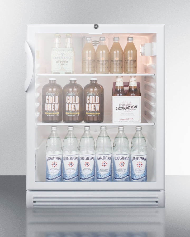 Summit SCR600GLADA Commercially Listed Ada Compliant 5.5 Cu.Ft. Freestanding Beverage Center In A 24" Footprint, With White Cabinet, Glass Door, And Lock