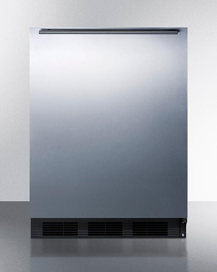 Summit FF7BKSSHH Commercially Listed Freestanding All-Refrigerator For General Purpose Use, Auto Defrost W/Ss Wrapped Door, Horizontal Handle, And Black Cabinet