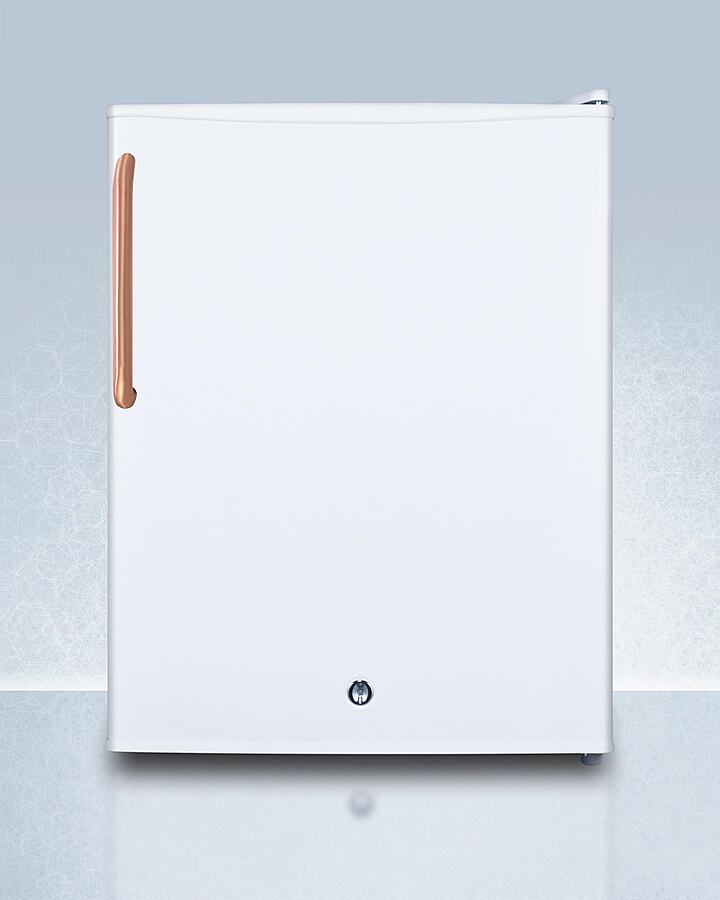 Summit FF28LWHTBC Compact All-Refrigerator With Automatic Defrost, Pure Copper Handle, Front-Mounted Lock, And White Finish