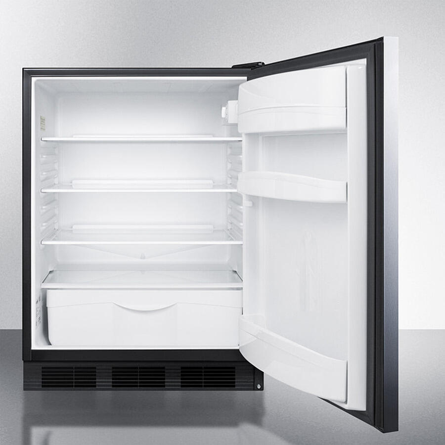 Summit FF6BKBISSHH Built-In Undercounter All-Refrigerator For General Purpose Use W/Automatic Defrost, Stainless Steel Wrapped Door, Horizontal Handle, And Black Cabinet