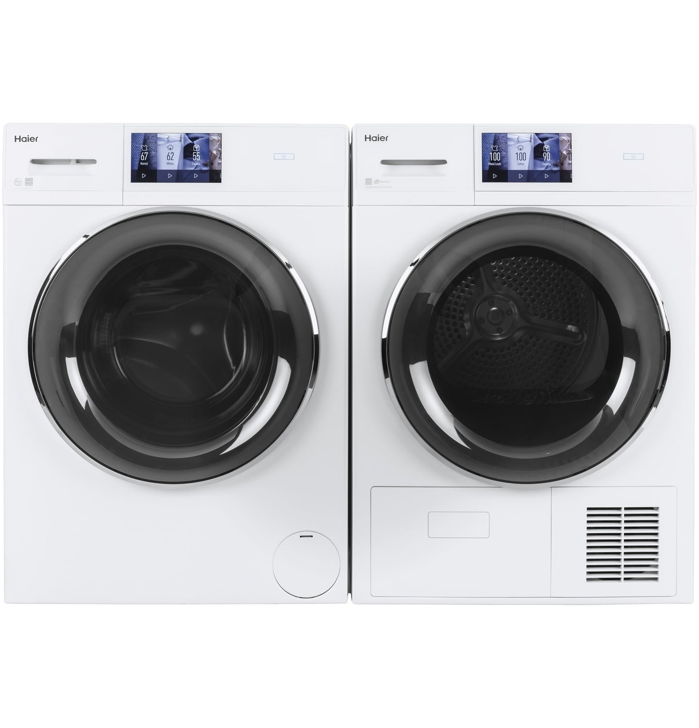 Haier QFT15ESSNWW 4.1 Cu.Ft. Capacity Smart 24" Ventless Condenser Frontload Electric Dryer With Stainless Steel Basket