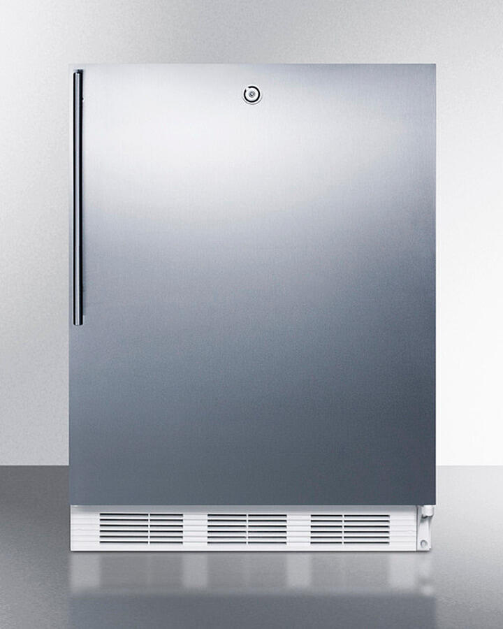 Summit CT66LWSSHVADA Freestanding Ada Compliant Refrigerator-Freezer For General Purpose Use, W/Dual Evaporator Cooling, Lock, Ss Door, Thin Handle, White Cabinet