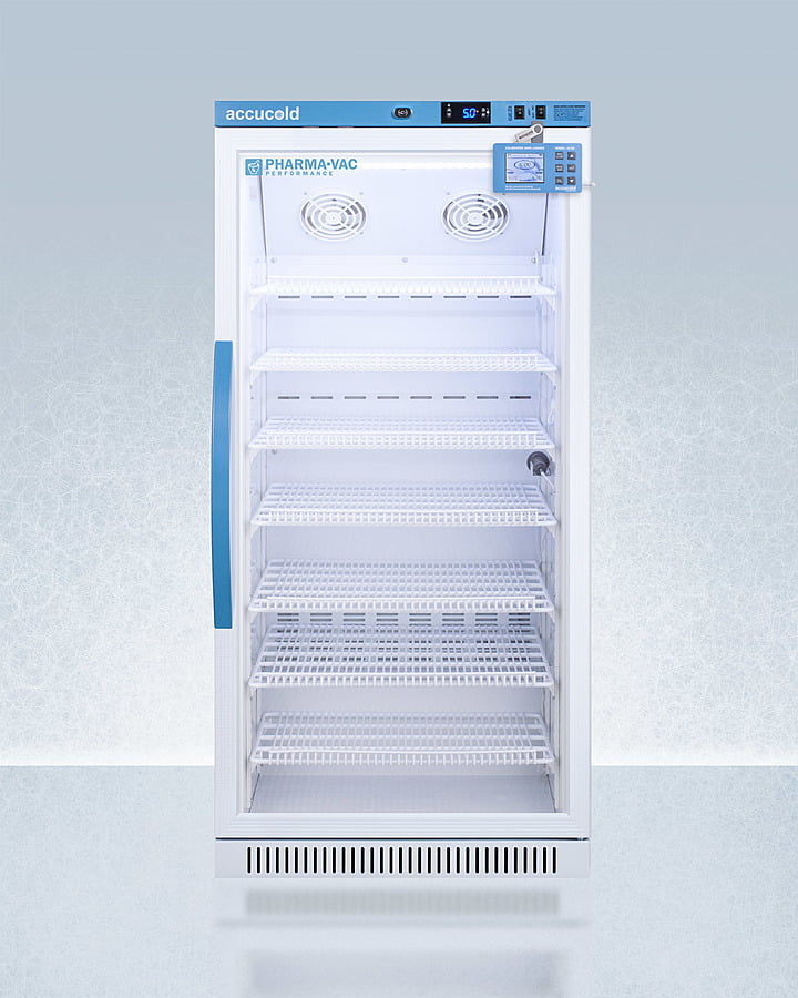 Summit ARG8PVDL2B Performance Series Pharma-Vac 8 Cu.Ft. Upright Glass Door All-Refrigerator For Vaccine Storage With Factory-Installed Data Logger, Antimicrobial Silver-Ion Handle, And A Hospital Grade Cord With 'Green Dot' Plug