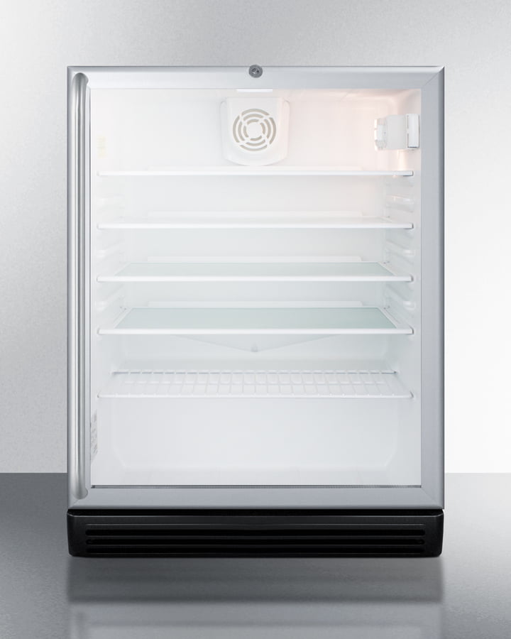 Summit SCR600BGLBISHADA Commercially Listed Ada Compliant Built-In Undercounter Beverage Center With Black Cabinet, Glass Door, Full-Length Towel Bar Handle, And Lock
