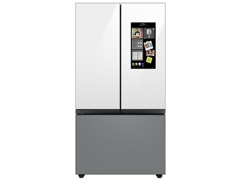 Samsung RF30BB69006M Bespoke 3-Door French Door Refrigerator (30 Cu. Ft.) - With Top Left And Family Hub™ Panel In White Glass - And Matte Grey Glass Bottom Door Panel