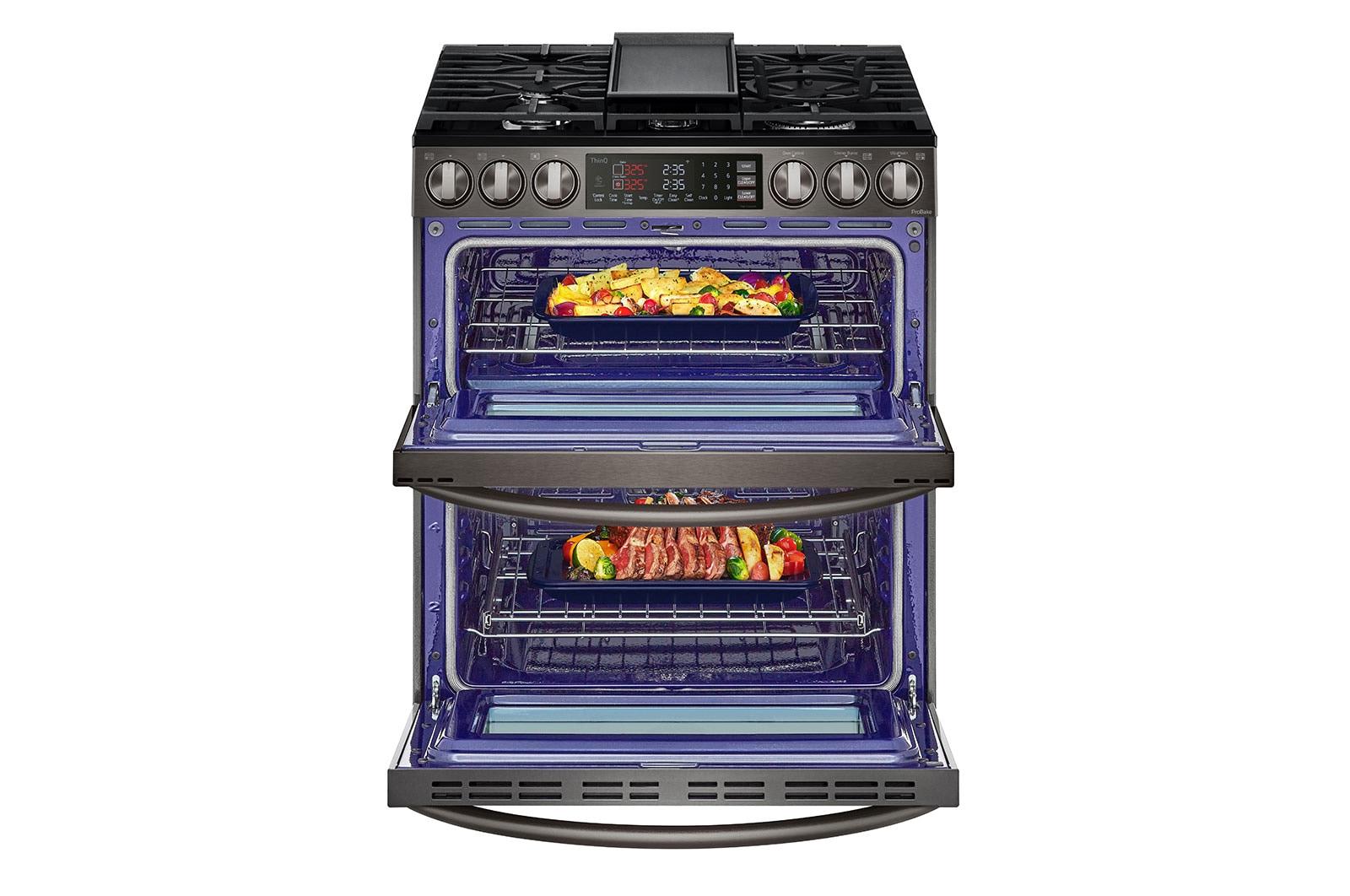 Lg LTGL6937D 6.9 Cu. Ft. Smart Instaview® Gas Double Oven Slide-In Range With Probake® Convection, Air Fry, And Air Sous Vide